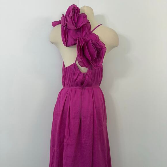 AJE Quintessa Flower Midi Dress in Deep Magenta Linen Silk Blend US 12 NWT - Picture 8 of 15